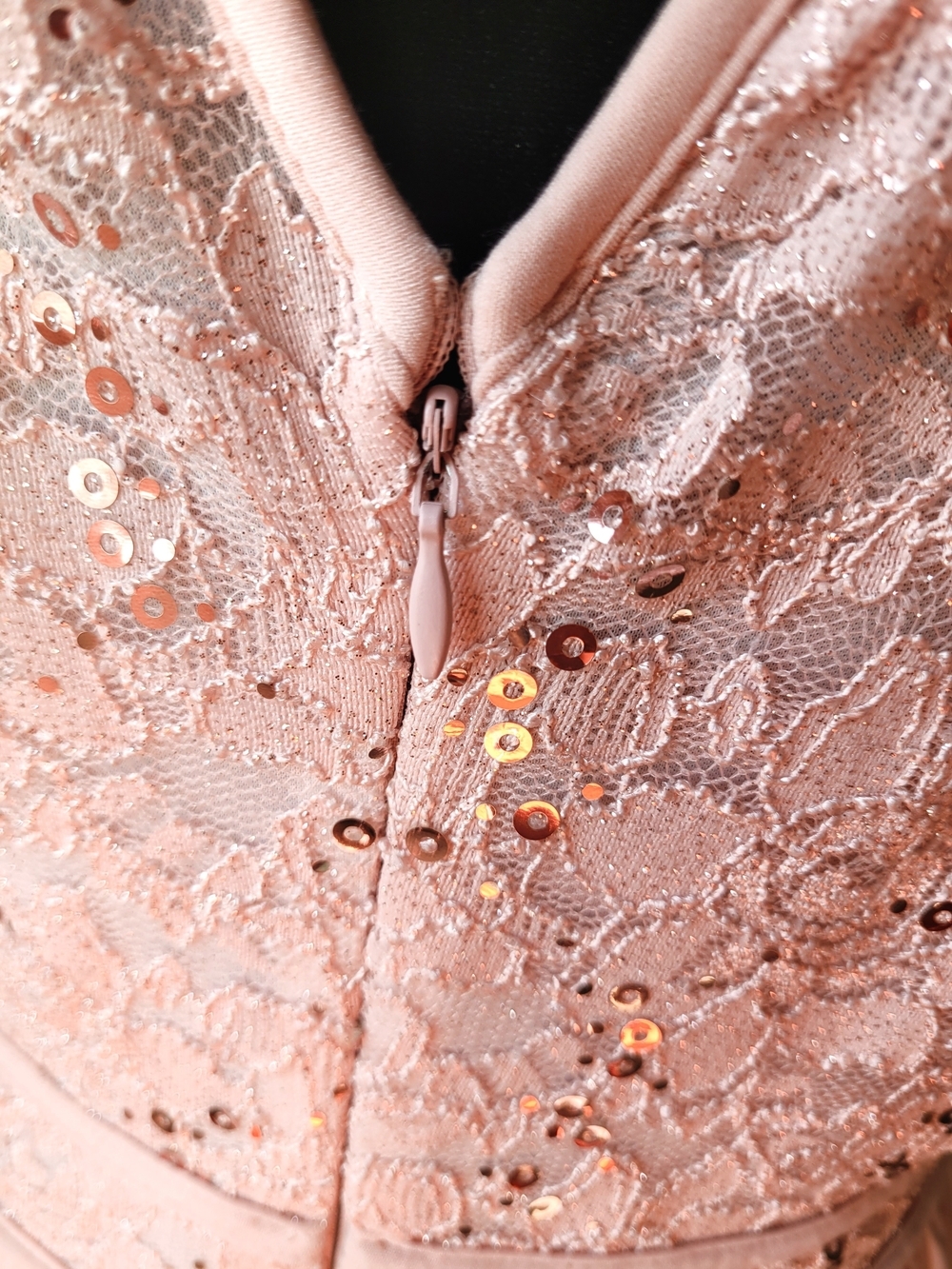 Morgan & Co Blush Pink Sequin Lace Maxi Dress Size 14 Halter Bridesmaid Formal - Picture 10 of 11